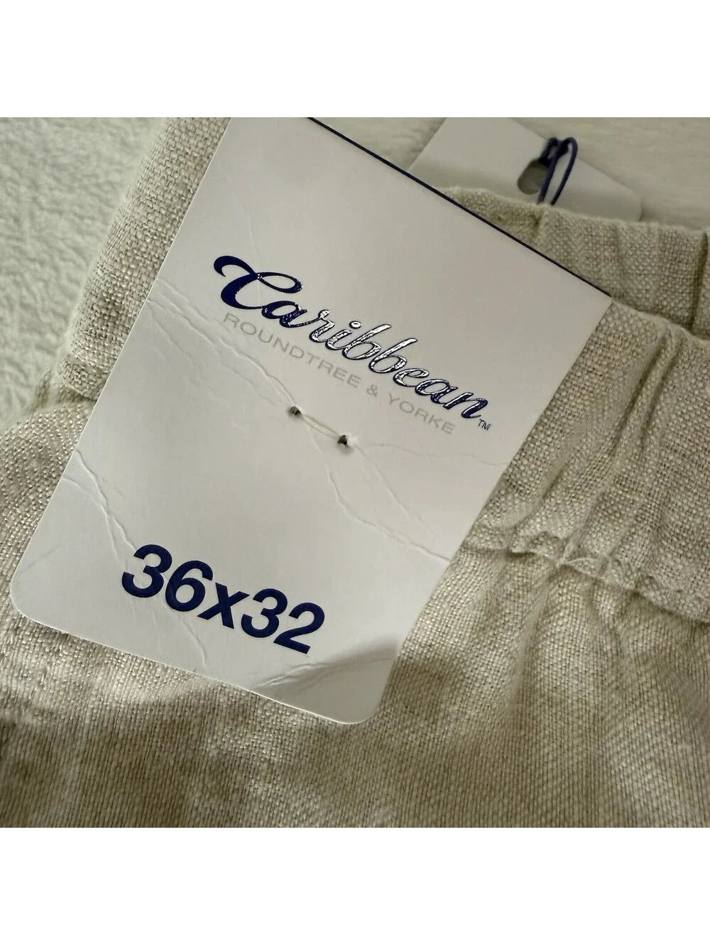 Caribbean Roundtree & Yorke Mens Linen Pants 36 Beige Straight Classic Fit NWT